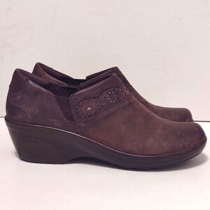 CLARKS Marion Helen Brown Leather Mules/ Clogs with Cutout Design